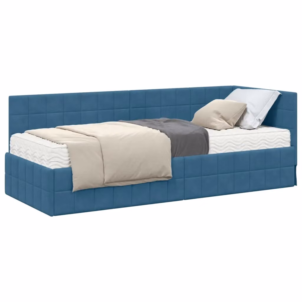 vidaXL Struttura Letto Angolare in Velluto Blu con 2 Materassi in Schiuma L/P: 80 x 200 cm – 2