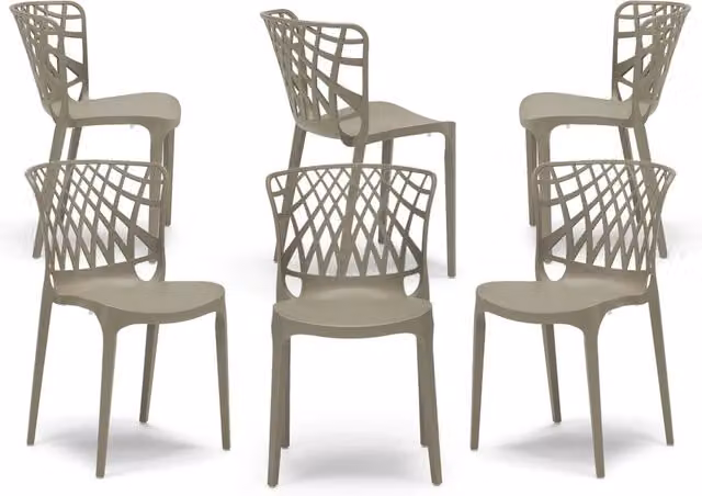Set 6 sedie in polipropilene ARKO, 100% MADE IN ITALY, impilabile, idrorepellente, resistenza raggi UV, design moderno, ideale per sala da pranzo, cucina, bar, ristoranti o giardino, colore Tortora
