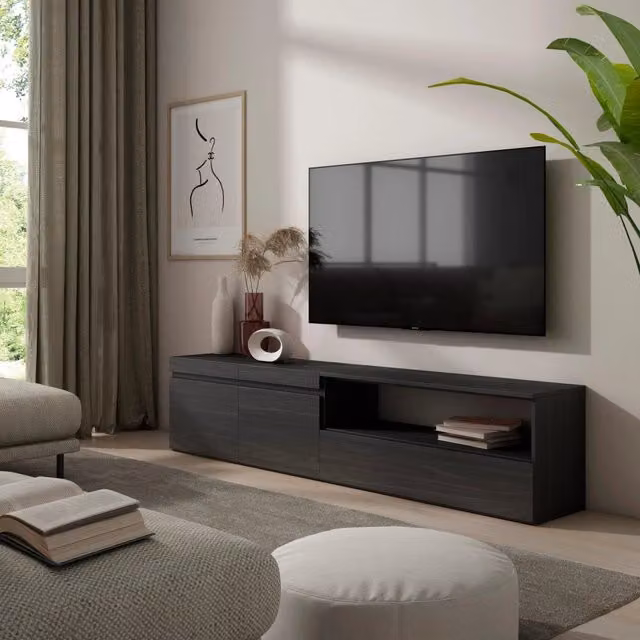 Mobile TV, 200x35x45cm, soggiorno, Per TV fino a 80", Mobile Soggiorno, Nero RF2190