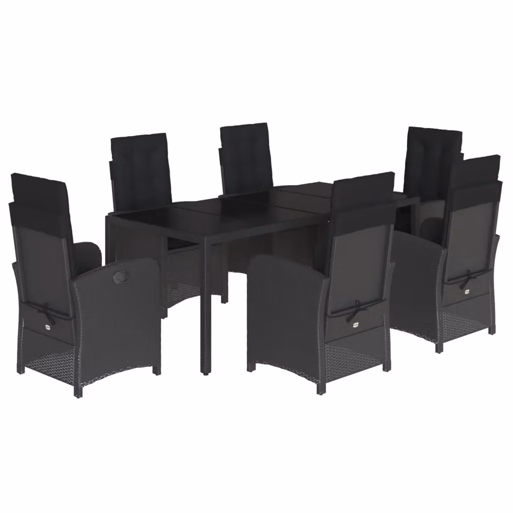 vidaXL Set da Pranzo da Giardino 7 pz in Polyrattan Nero con Piano in Vetro – 2