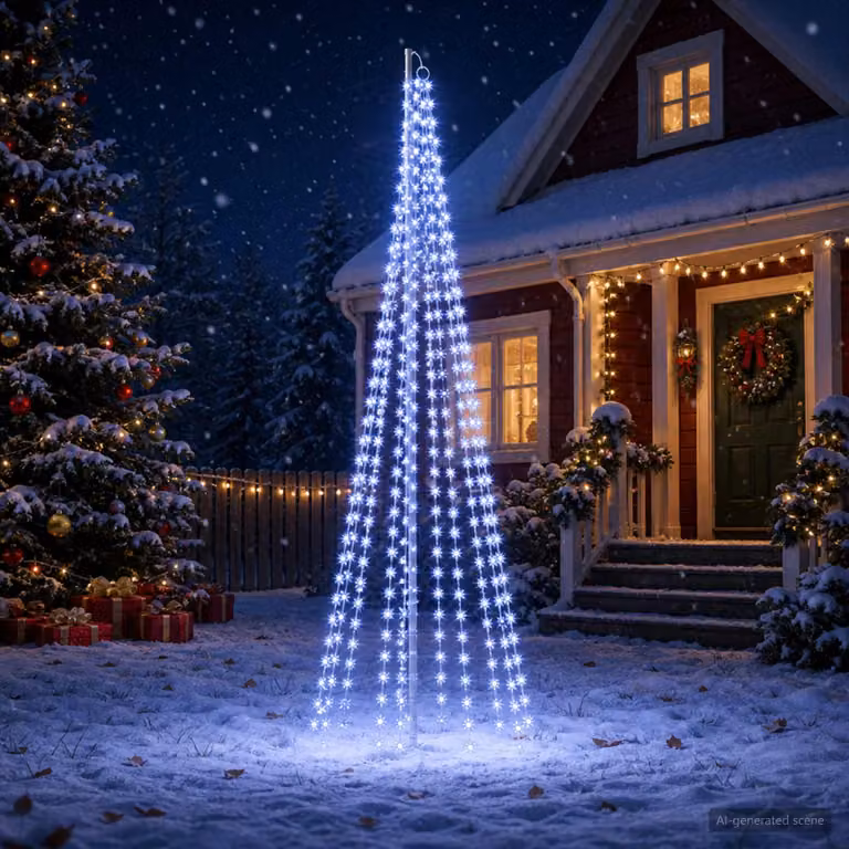 vidaXL Luci per albero di Natale con picchetti e asta per bandiera