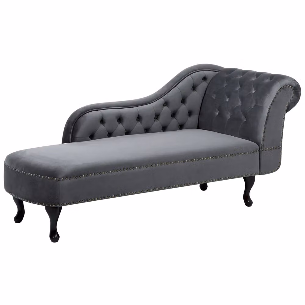 Chaise longue BELIANI in velluto grigio con versione destra e dettagli glamour, L/P/H: 169 x 65 x 79 cm – 2