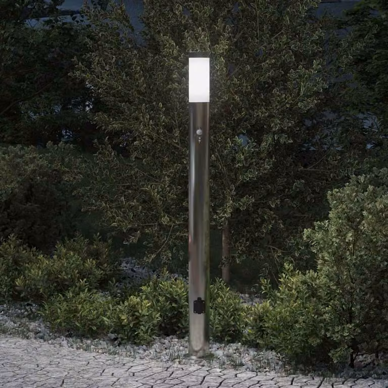 vidaXL Lampada a paletto con sensore di movimento in acciaio inox color argento, IP44, Altezza: 110 cm