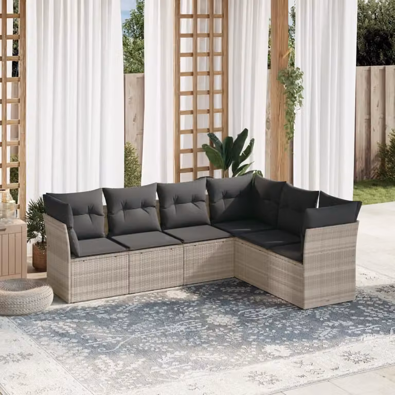 Maison Exclusive - Set Divano da Giardino 6pz con Cuscini Grigio Chiaro Polyrattan