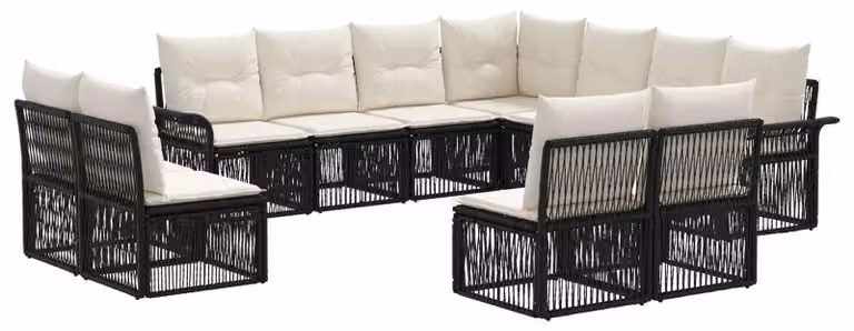 Set da giardino composto da 11 pezzi, colore nero, realizzato in rattan sintetico