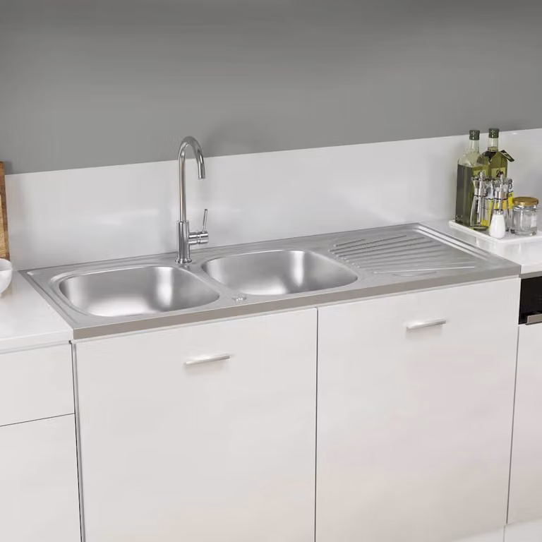 Lavello da cucina a doppia vasca vidaXL in acciaio color argento L: 120 cm, P: 60 cm, H: 15,5 cm