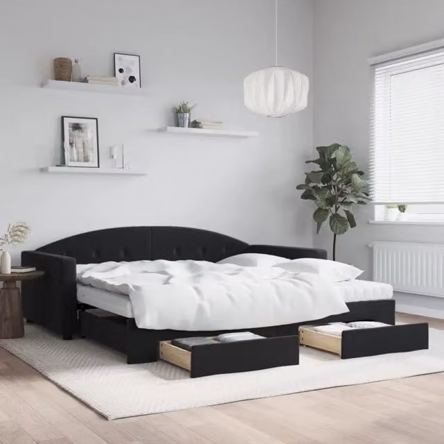 Divano Letto Estraibile vidaXL in Velluto Nero con Cassetto per Soggiorno e Camera da Letto L/P/H: 222 x 100 x 75 cm – 1