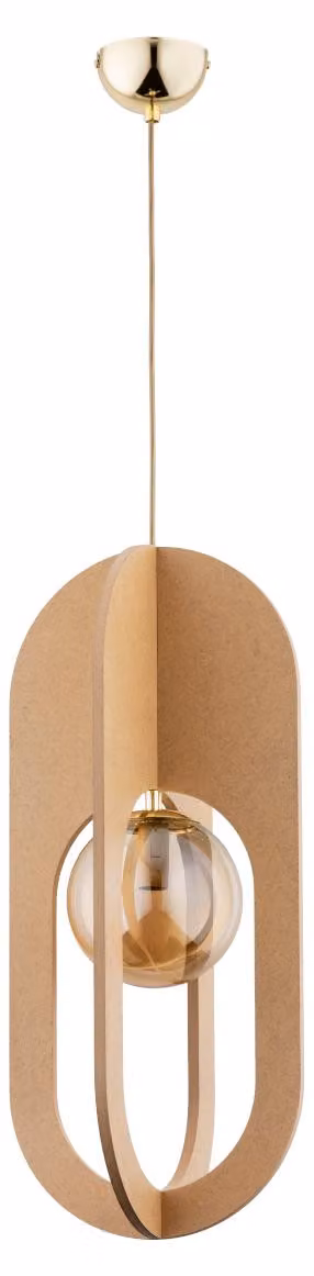 Lampada a sospensione TERRA in legno chiaro, oro e ambra, 1xE14x10W, legno, dimensioni: 100x26x26 cm, IP20, Alfa