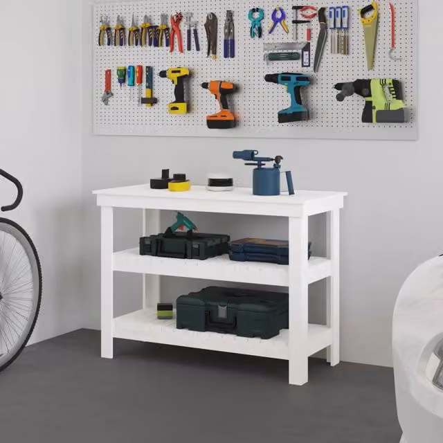 Banco da lavoro vidaXL in legno di pino bianco L: 110,5 cm, P: 50 cm, H: 80 cm – 1