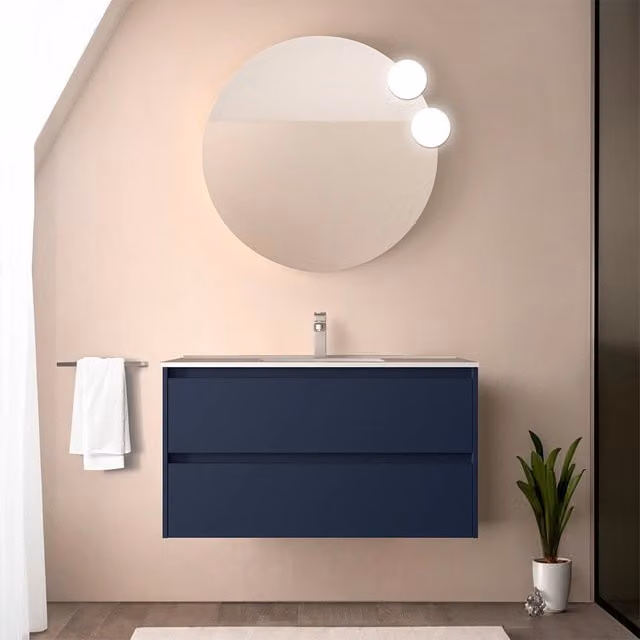 Mobile bagno sospeso Inbagno Gaya blu opaco con cassetti e ante soft close