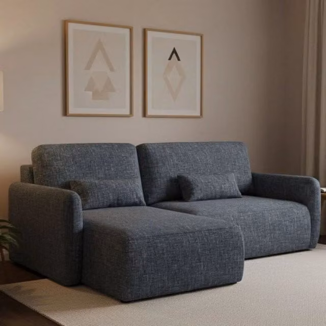 Pagno Divano Letto Moderno con Penisola Contenitore e Rivestimento in Tessuto Blu L/P/H: 207 x 148 cm