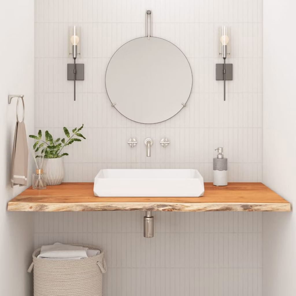 Piano Bagno Rettangolare vidaXL in Legno Massello di Acacia Marrone L: 90 cm, P: 60 cm, H: 3,8 cm