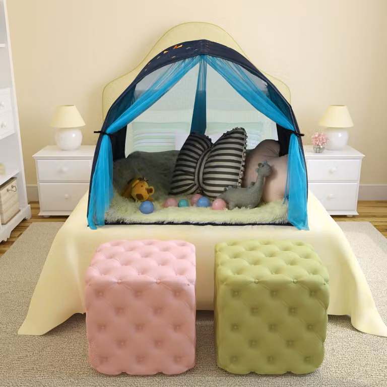 Costway Tenda da gioco portatile per letto dei bambini con doppia rete, Blu