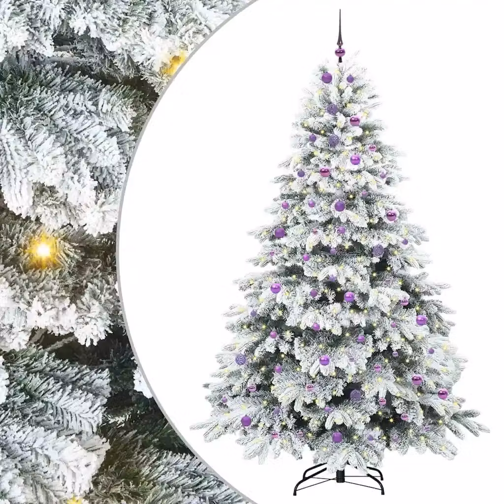Albero di Natale artificiale moderno vidaXL con 300 LED bianco caldo, verde e bianco, Altezza: 240 cm, in PE e PVC – 2