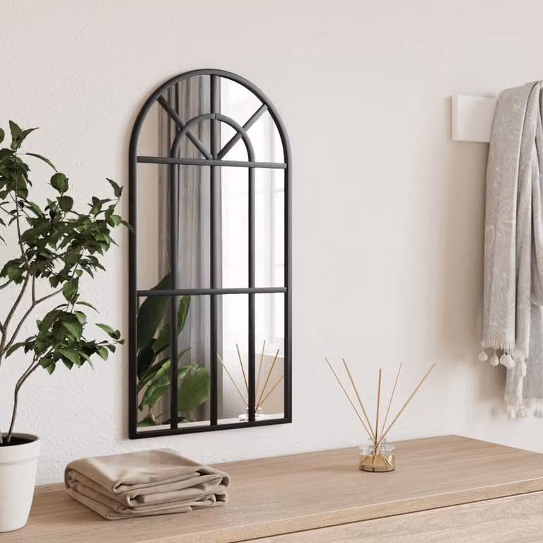 Specchio da parete ad arco vidaXL in metallo e vetro nero L: 30 cm, H: 60 cm