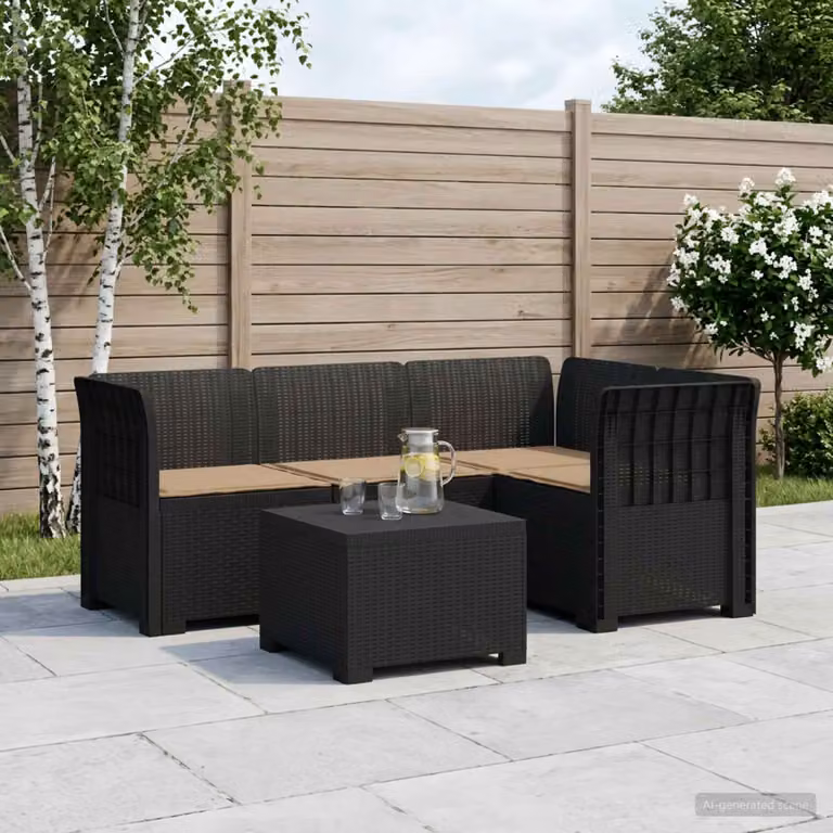 Set da giardino vidaXL a forma di L con divano da esterno, angolo e tavolino in polyrattan con cuscini inclusi, disponibile in antracite, beige o nero