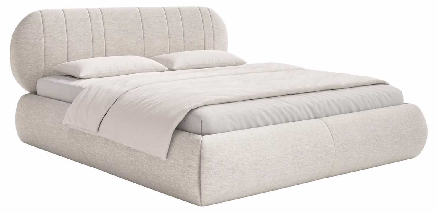 Selsey Asmelio: Letto imbottito con contenitore, rete a doghe, color crema, 180x200 cm