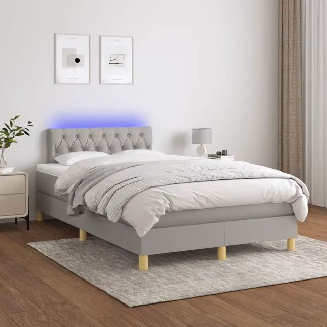 Letto Ibrido con Materasso e Illuminazione LED vidaXL Grigio Chiaro L/P: 120 x 200 cm – 1