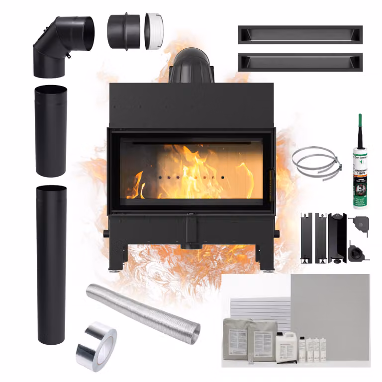 Camino KRATKI FLOKI M 10kW EKO Ø200 Nero Set di installazione