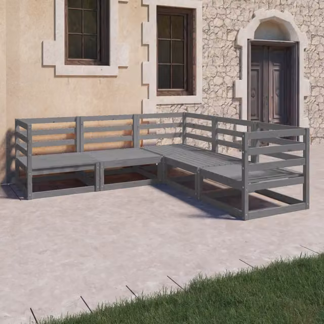 Set Divani da Giardino 5 pz Grigi in Legno Massello di Pino 3075726