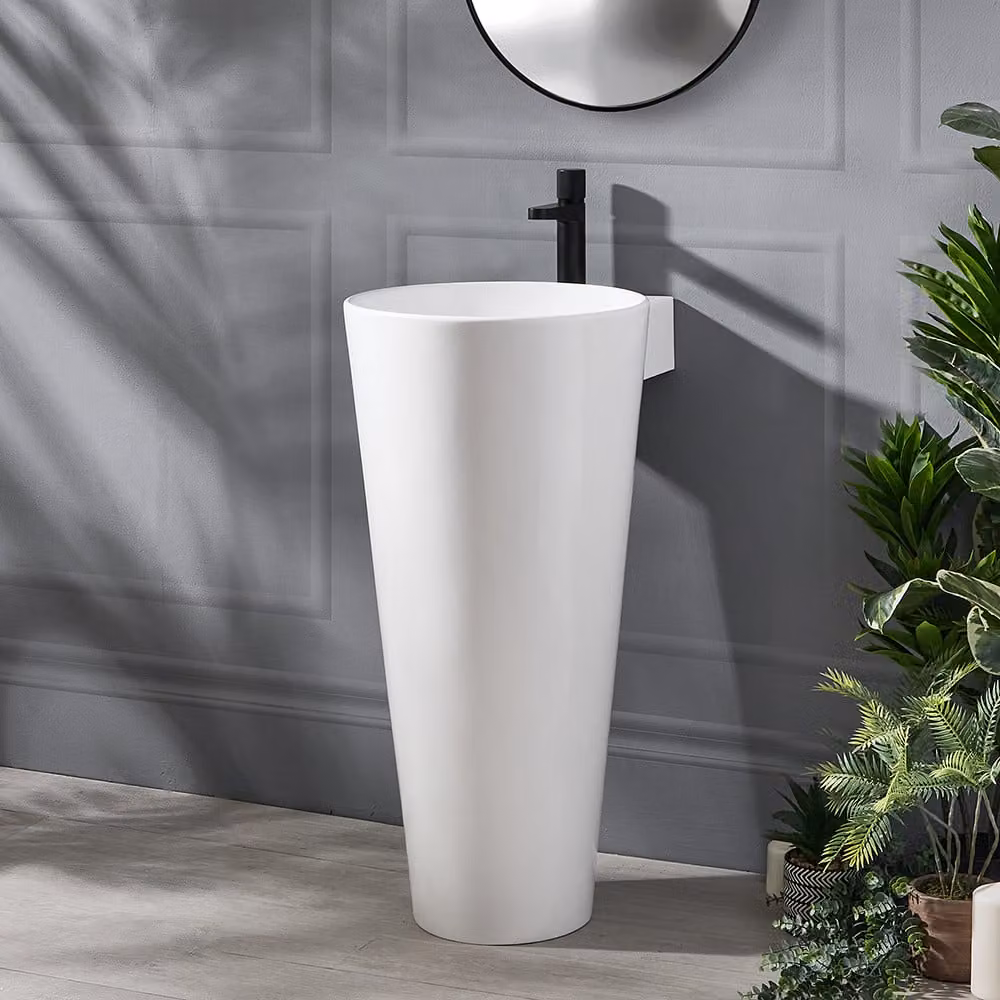 Lavabo Bagno a Colonna Tondo Bianco 850 x 398mm - Covelly