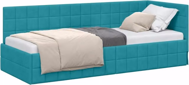 Letto singolo per adulti in velluto turchese con struttura imbottita L/P/H: 200 x 80 x 84 cm