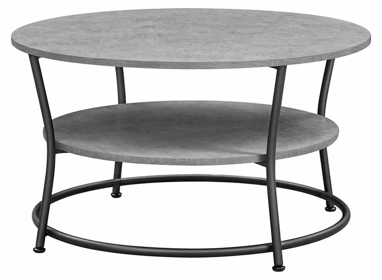 Tavolino da caffè in pannello di particelle di legno e acciaio, dimensioni 80 x 46,5 cm, finitura effetto cemento grigio/nero inchiostro