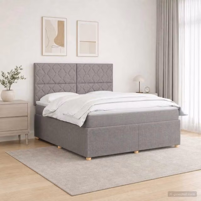 Letto Box Spring vidaXL con Materasso Ibrido e Illuminazione LED, Colore Grigio e Beige, L/P: 160 x 200 cm