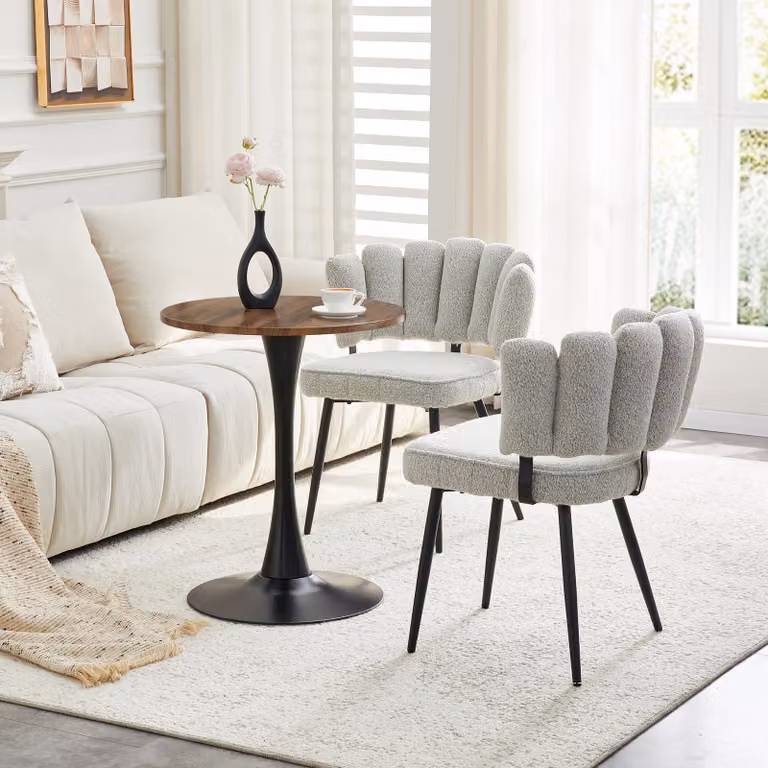 Set di 2 sgabelli da bar, con braccioli, rivestiti in tessuto effetto peluche/poliuretano, gambe in legno, poggiapiedi in metallo, stile scandinavo (noce e nero)