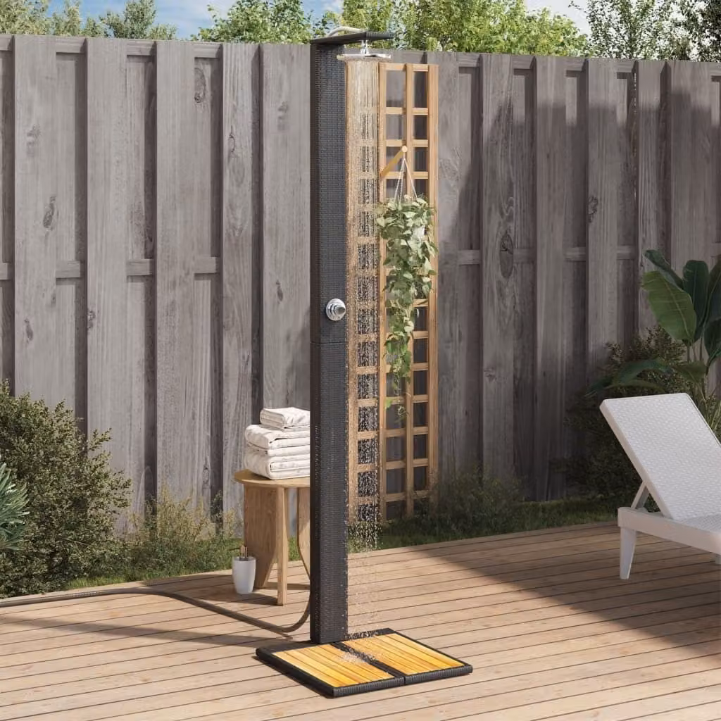 Maison Exclusive - Doccia da giardino nera 50x55x224 cm in rattan sintetico e legno di acacia