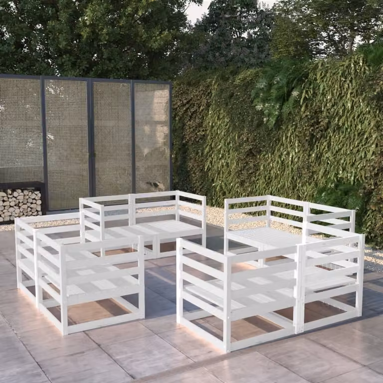 The Living Store Set salotto da giardino 8 pezzi in legno di pino massiccio bianco
