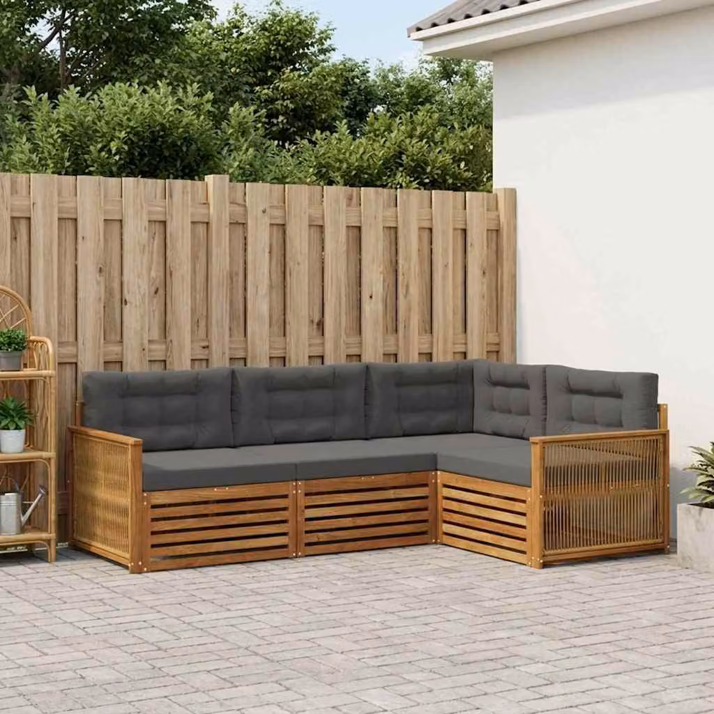 Set di divani da esterno vidaXL 4 pz in legno di acacia con cuscini, forma a L, colori beige e antracite