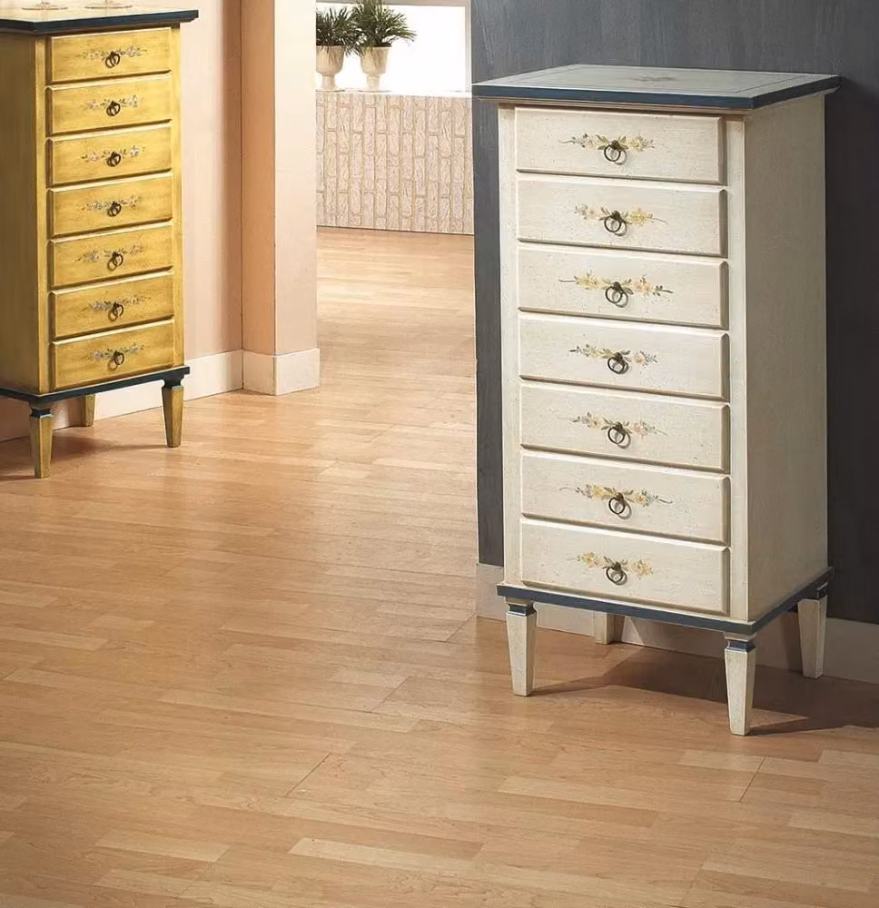 Cassettiera in legno con 7 cassetti in stile arte povera laccata bianca con profili blu e decori floreali Mobili 2G L/P/H: 49 x 37 x 106 cm – 3