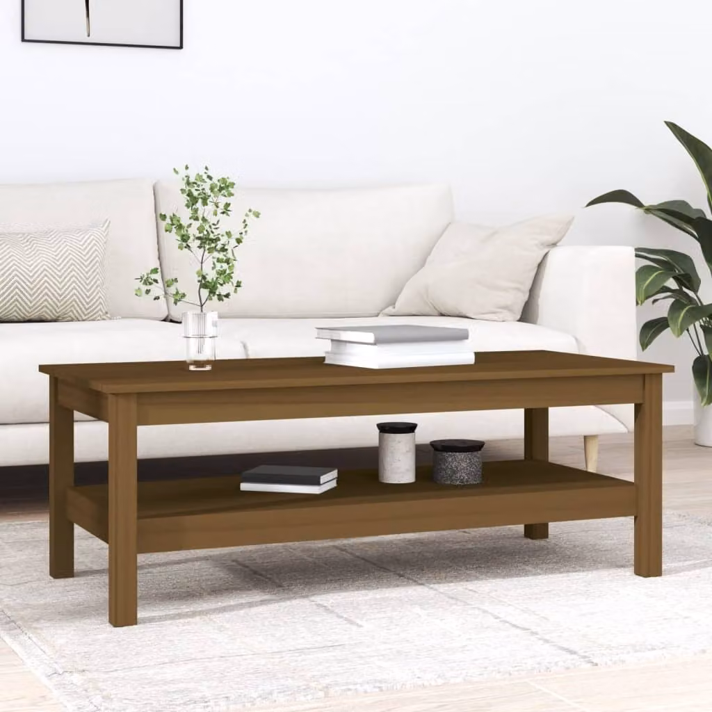 The Living Store Tavolino marrone miele 110x50x40 cm in legno di pino massello