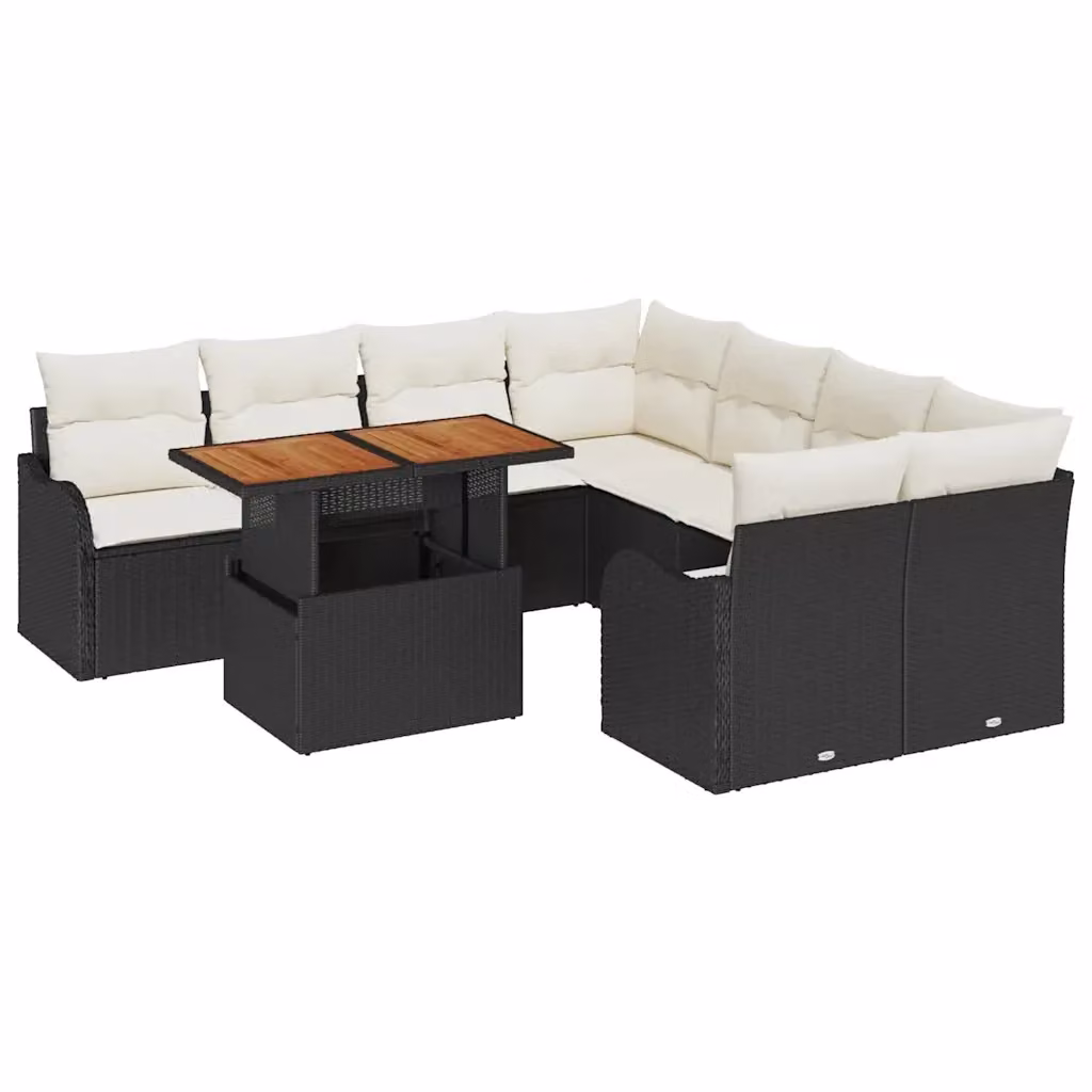 Set Divano da Giardino vidaXL 9 Pezzi in Polyrattan Nero con Cuscini e Contenitore per Archiviazione – 2