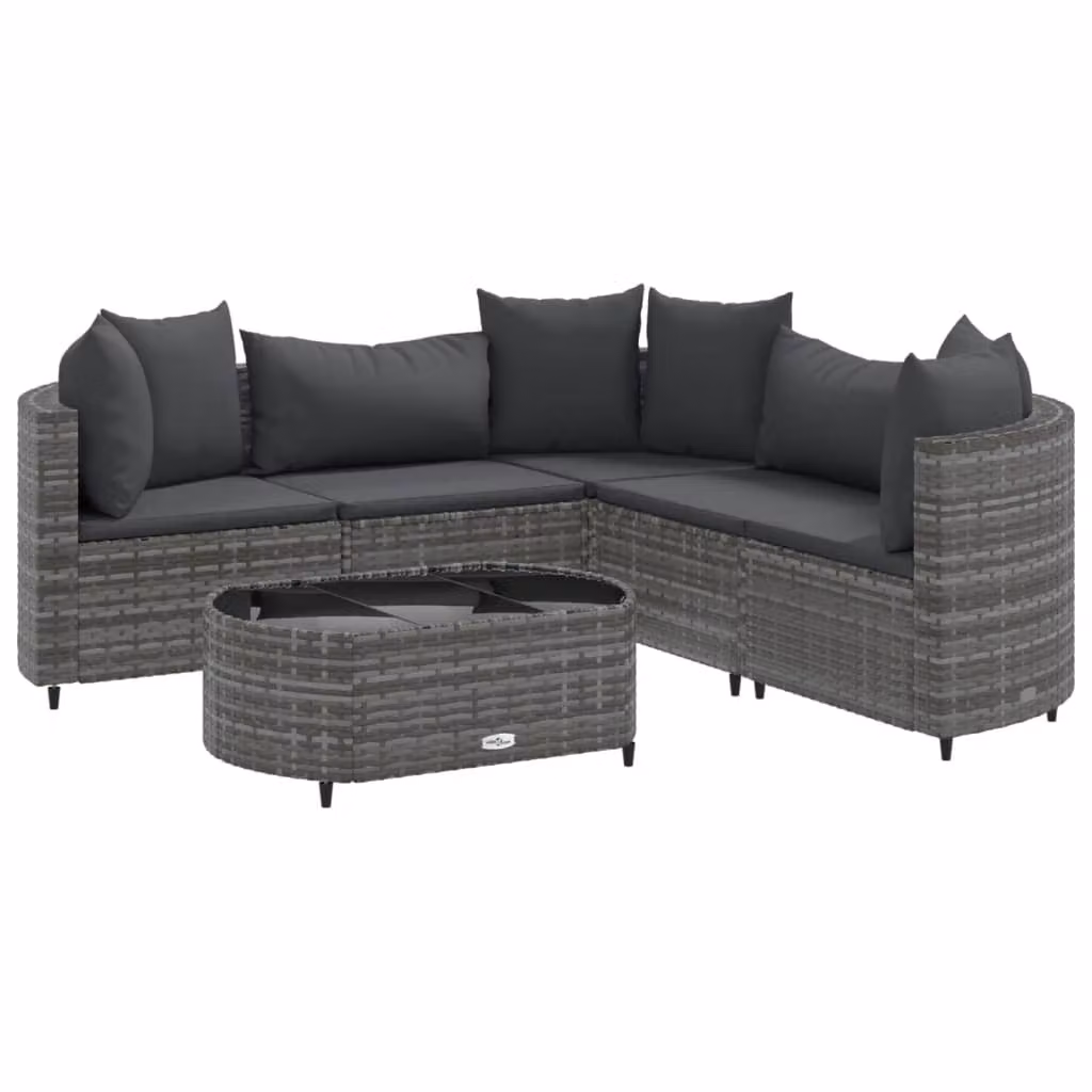 Set Divano da Giardino 6 pz con Cuscini Grigio in Polyrattan