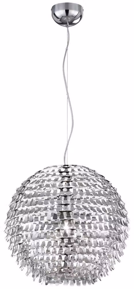 Lampada a sospensione a LED, a forma di sfera, cromata, diametro 30 cm