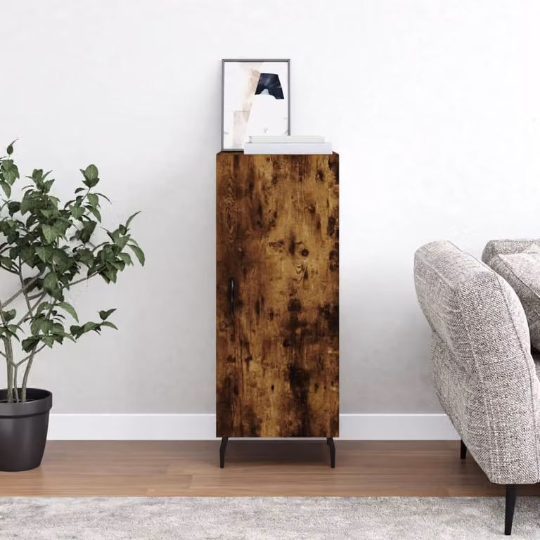 Credenza moderna vidaXL in legno Rovere Fumo, sospesa a parete, colore marrone, L 34,5 cm x P 34 cm x H 90 cm