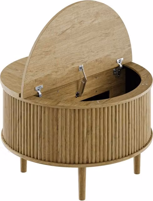 Tavolino da caffè rotondo 80x80x50 cm con piano regolabile e funzione scorrevole, finitura naturale