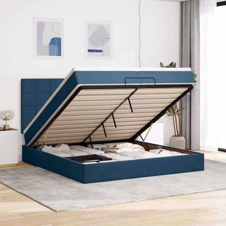 Letto con contenitore a sollevamento vidaXL in velluto con materassi, L/P/H: 200 x 200 x 128 cm
