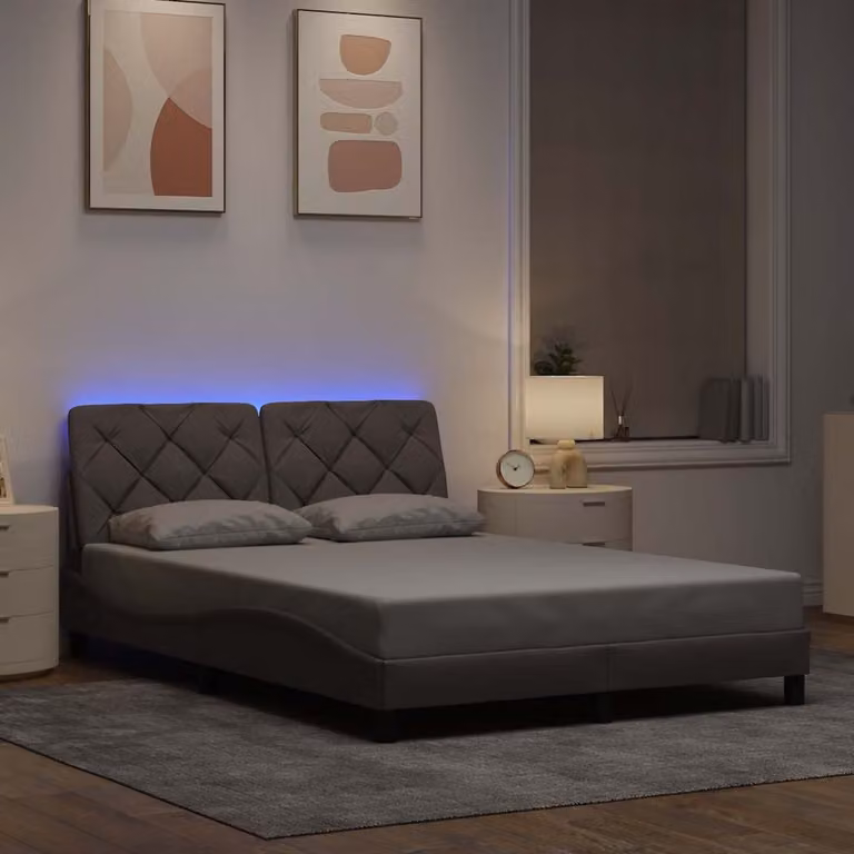 vidaXL Giroletto Moderno con LED e Porte USB in Tessuto Tortora L/P: 140 x 200 cm