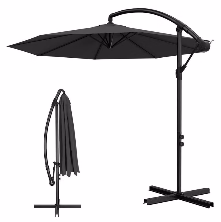 Ombrellone per esterni, diametro 300 cm, grigio scuro, struttura in alluminio, con manovella, protezione UV 40+, inclinabile