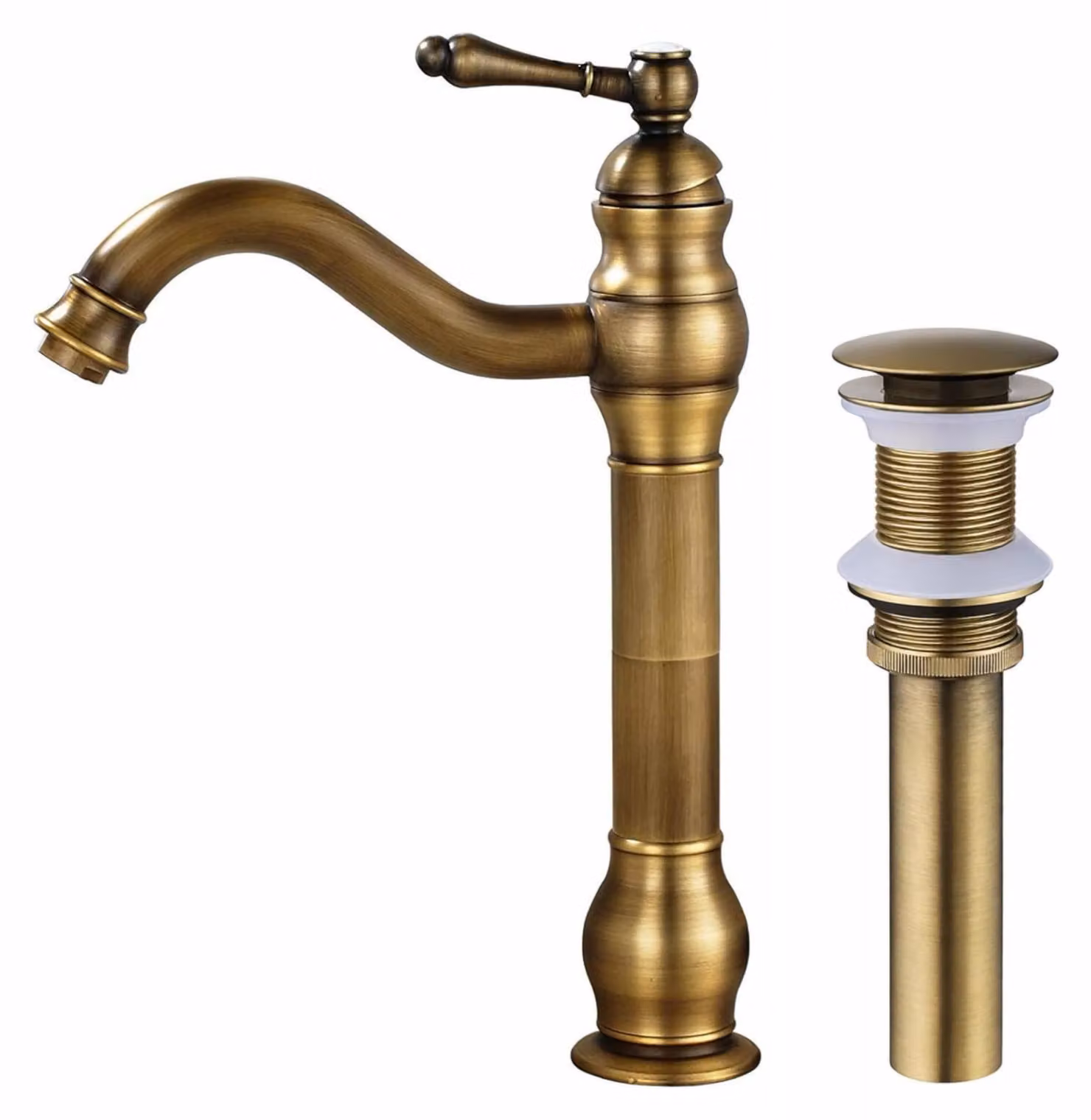 Miscelatore per lavabo in ottone anticato con tappo a salvagoccia integrato