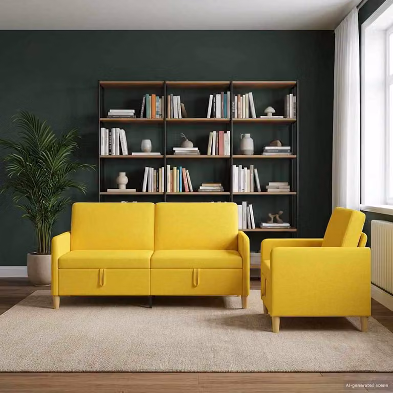 Set di 2 divani vidaXL con contenitore, modello moderno in tessuto giallo chiaro e marrone per il tuo soggiorno