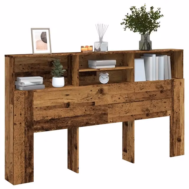 Testiera con Contenitore e Ripiani Design Mania in Legno Marrone L: 180 cm, P: 19 cm, H: 103,5 cm – 1