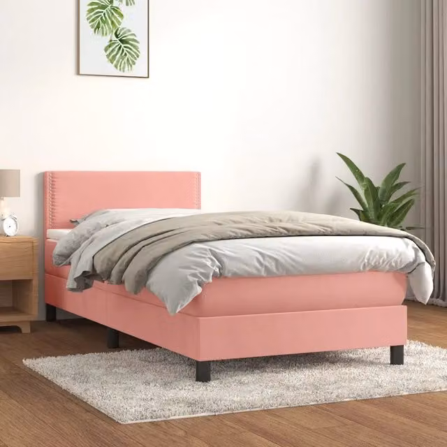 Letto Ibrido vidaXL con Giroletto a Molle e Materasso in Velluto Rosa e Bianco L/P/H: 203 x 100 x 78 cm
