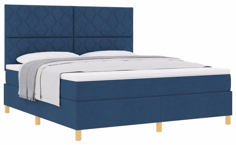Letto a molle con testiera blu 180 x 200 cm in tessuto