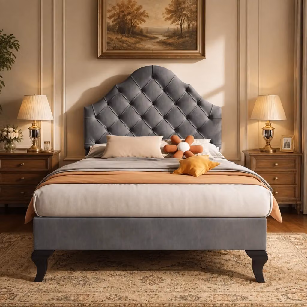 Letto imbottito moderno REDOM in velluto grigio con struttura in legno L/P/H: 90 x 200 cm – 2