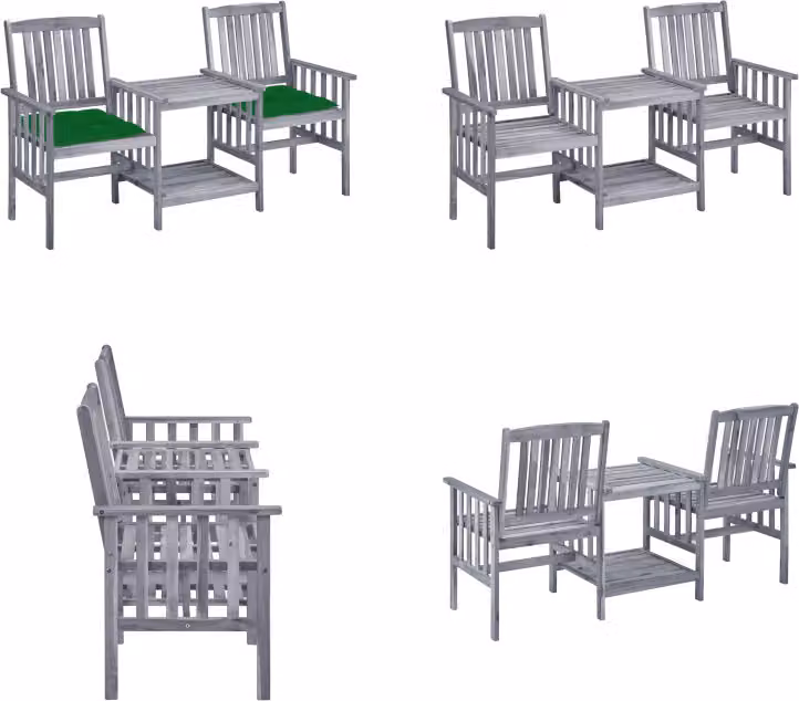 vidaXL Sedie da giardino con tavolo da tè e cuscini in legno massiccio di acacia - Sedia da giardino con tavolo da tè - Sedie da giardino con tavoli da tè - Set da bistrot - Set da bistrot in legno