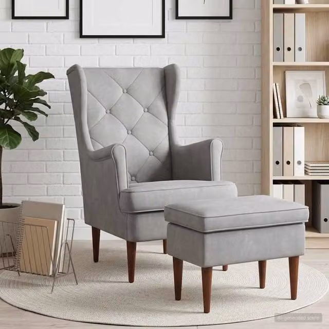 Set di Poltrona con Ottoman vidaXL in Velluto Grigio per Soggiorno e Camera da Letto